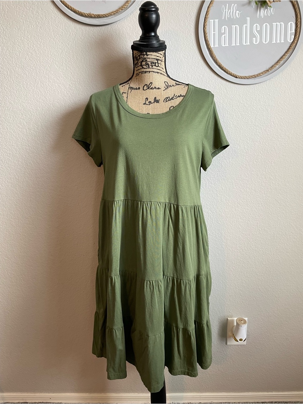 Time and Tru Olive Green Tiered Midi Dress